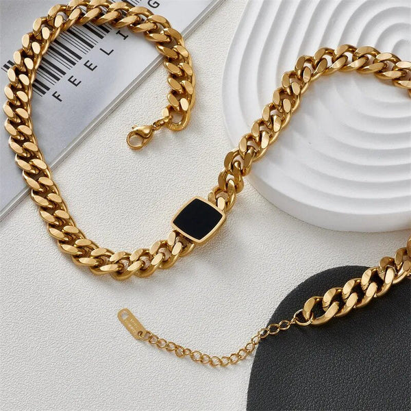 Black Square Link Necklace