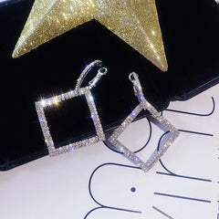 Crystal-Inlaid Square Earrings