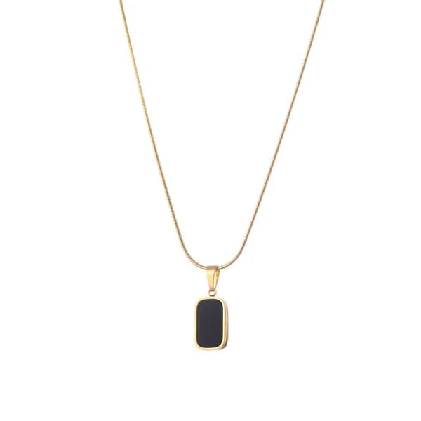 Gold Pendant Necklace with Black Enamel Charm