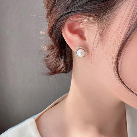 Lustrous Silver Halo Pearl Studs