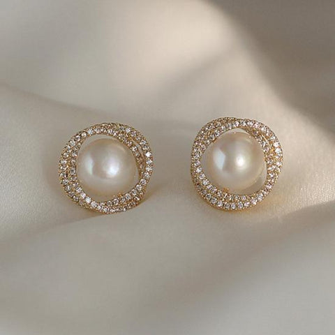 Lustrous Silver Halo Pearl Studs