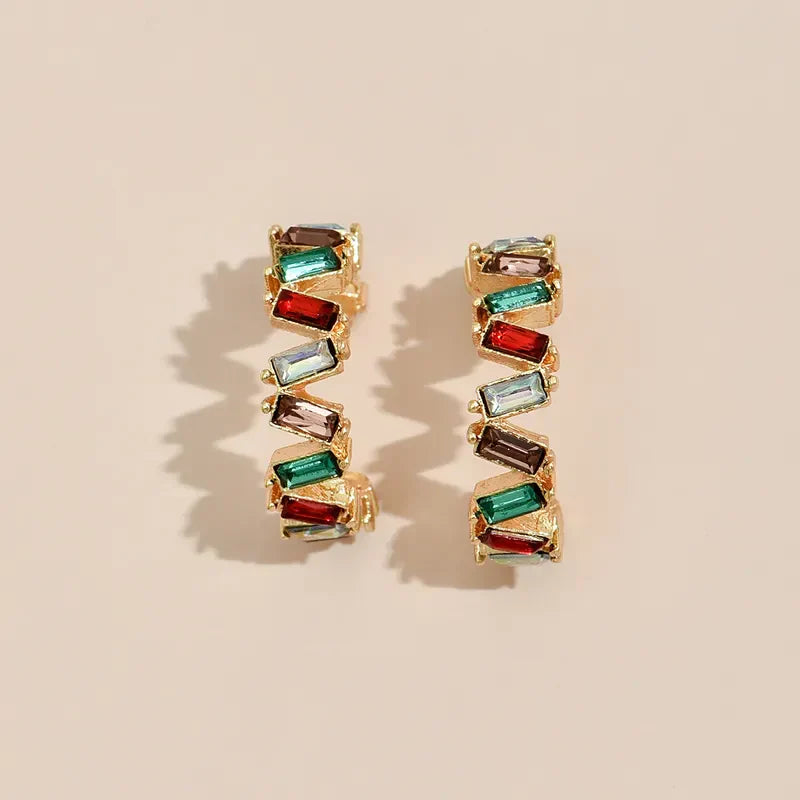 Multicolor Cluster Rhinestone Earrings